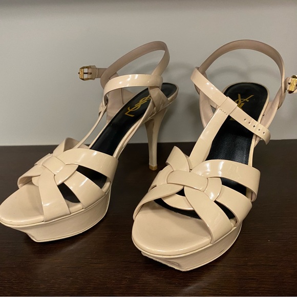 SAINT LAURENT Tribute Platform Sandals Beige 38.5 75mm - Picture 14 of 16